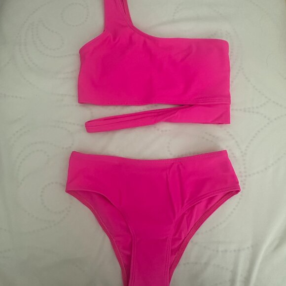 SHEIN Swim Solid Bikini Set Cut-out One Shoulder Top & Bikini Bottom 2 Piece XXS - Picture 2 of 8